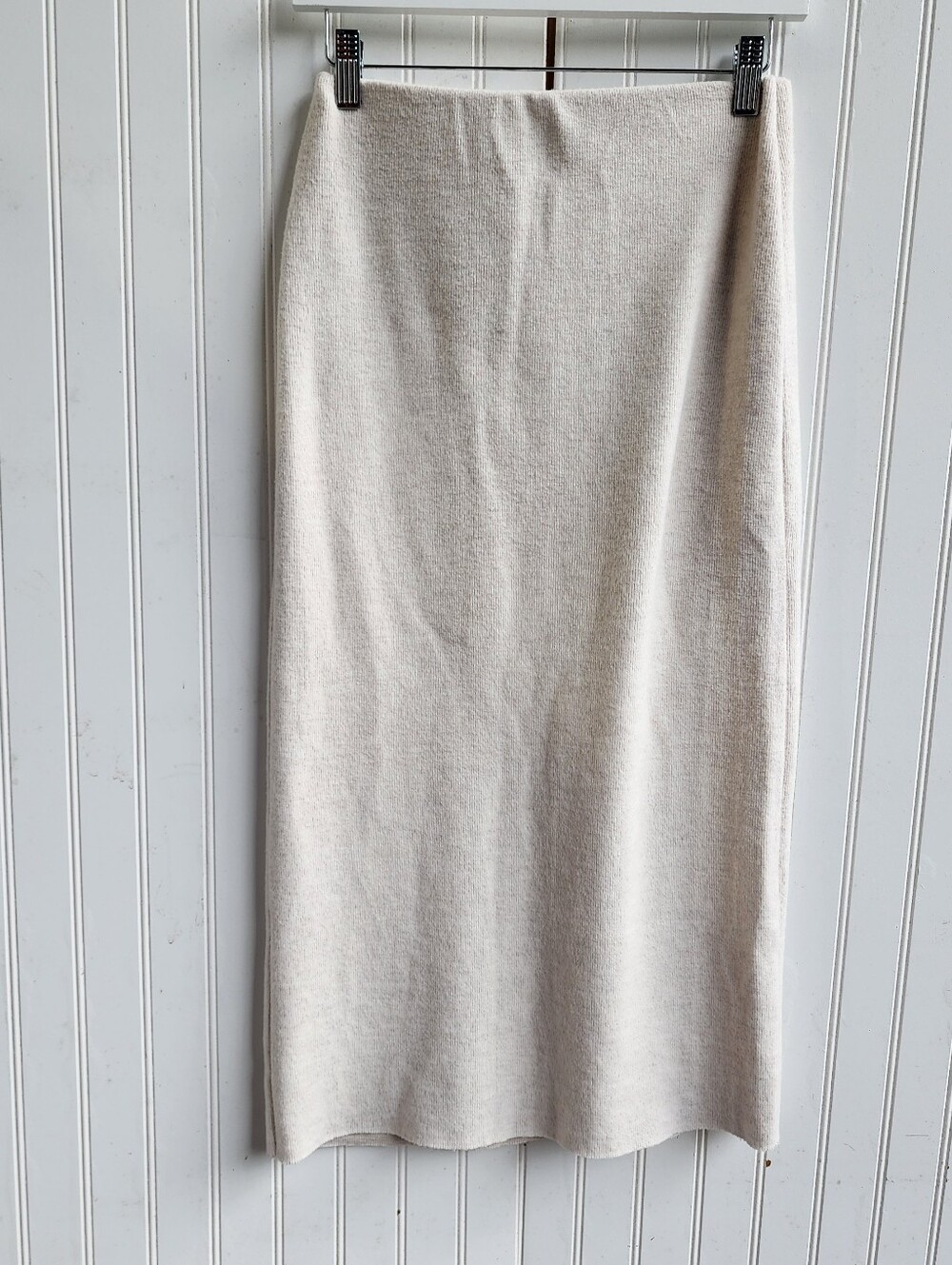 ZARA Ribbed Knit Oatmeal Beige Stretch Pullover Midi Skirt Women's Size M